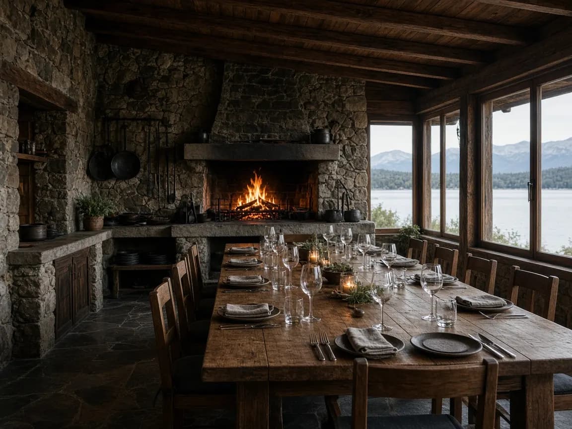 Comedor de fogón en Estancia Lauquen
