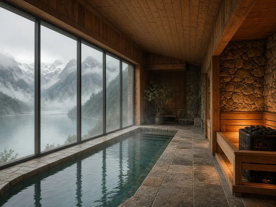 Spa de madera con vista al lago en Estancia Lauquen