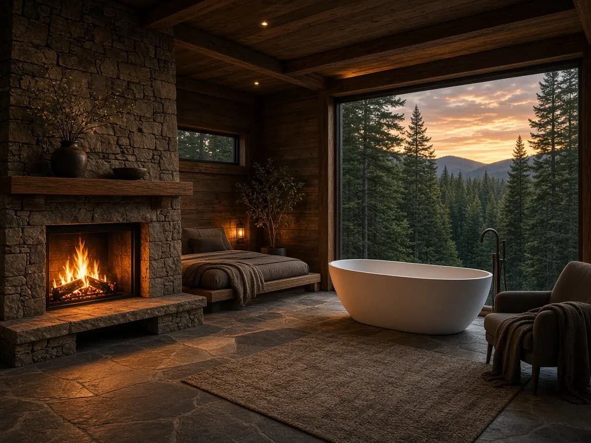 Suite con chimenea y bañera en Estancia Lauquen