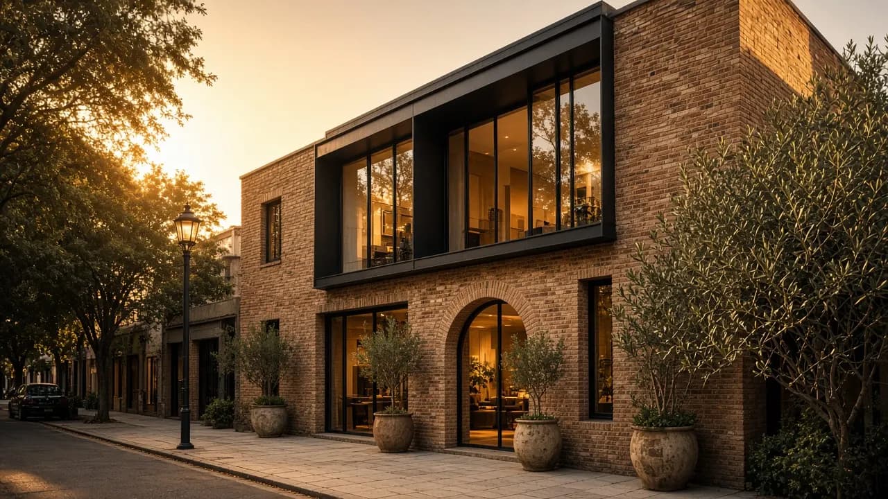 Fachada de ladrillo de Hotel Brera en Palermo al atardecer
