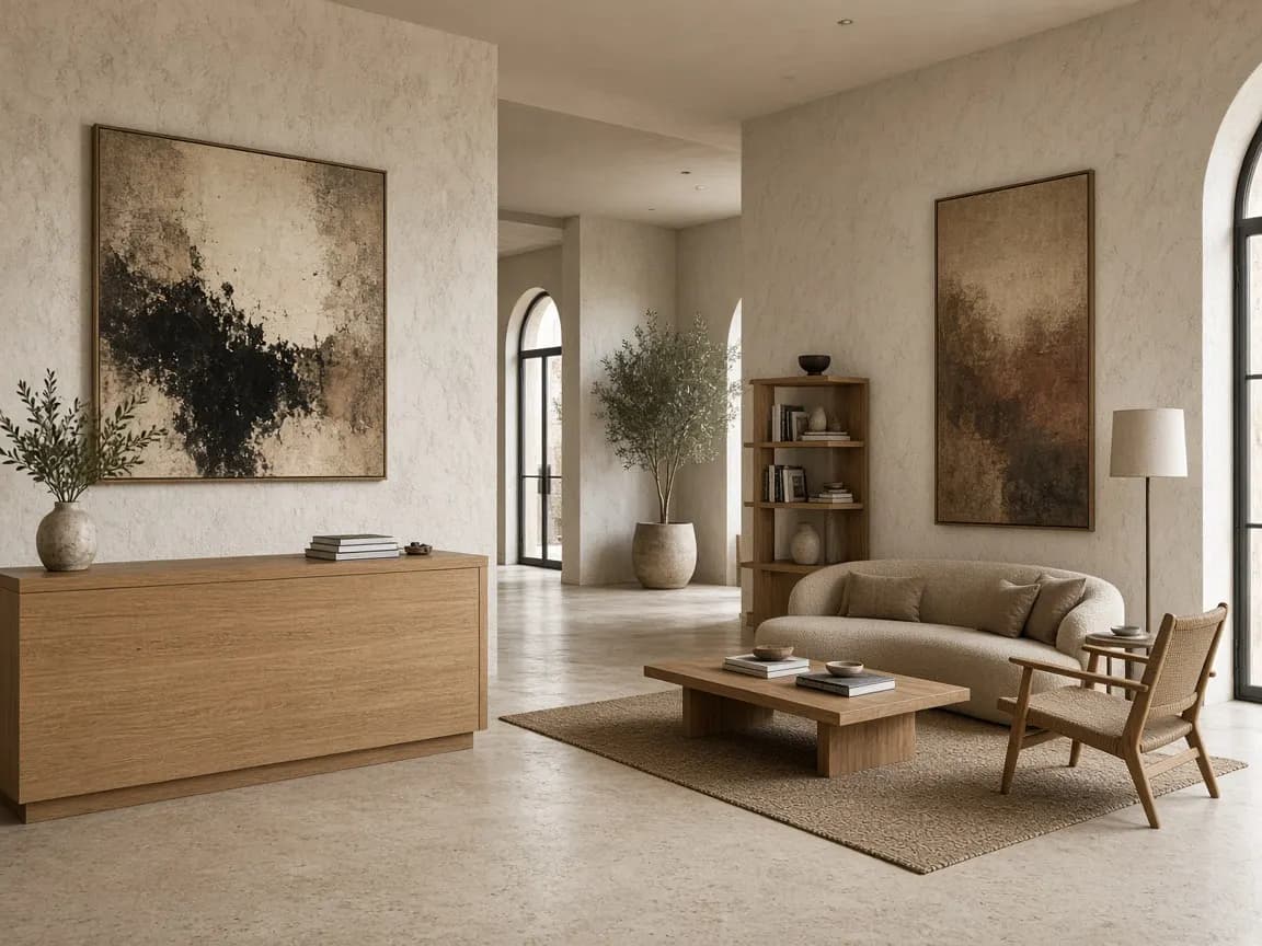 Lobby curado con arte contemporáneo en Hotel Brera