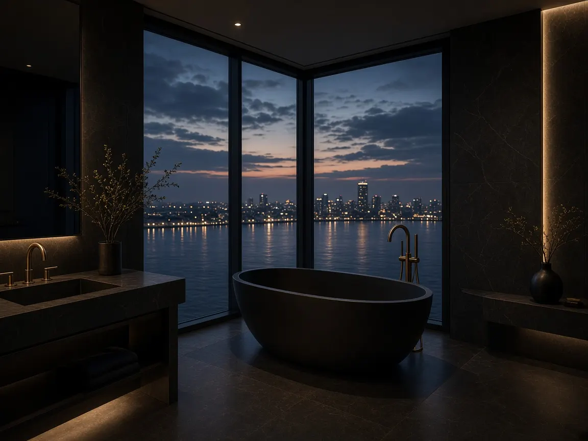 Suite corner con bañera frente al vidrio en Mirador Dock