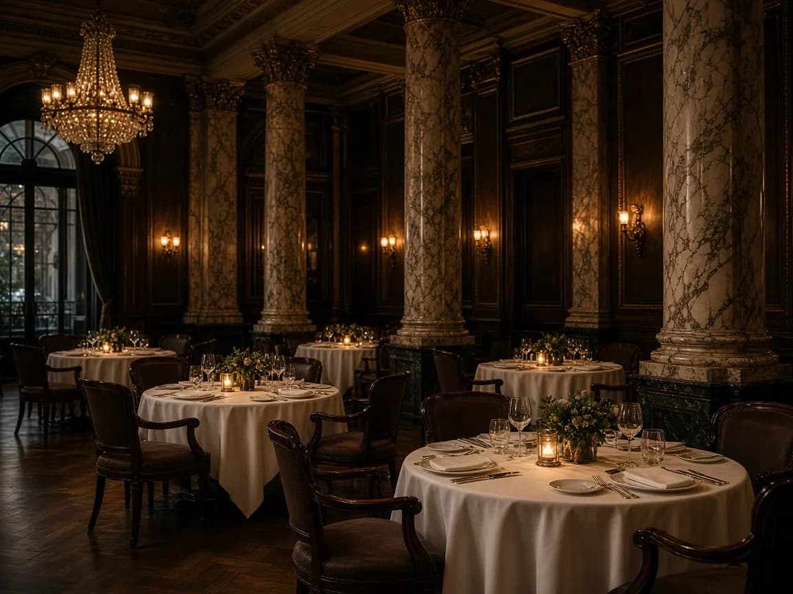 Restaurante principal de Palacio Vercelli con mesa vestida